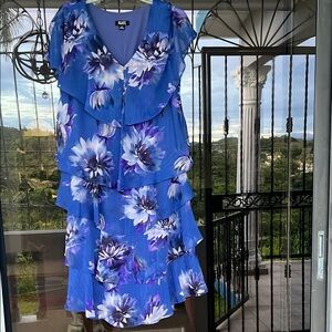 Blue Floral Ruffle Dress